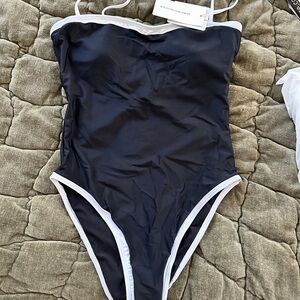 Black One-Piece Swimsuit with White Trim